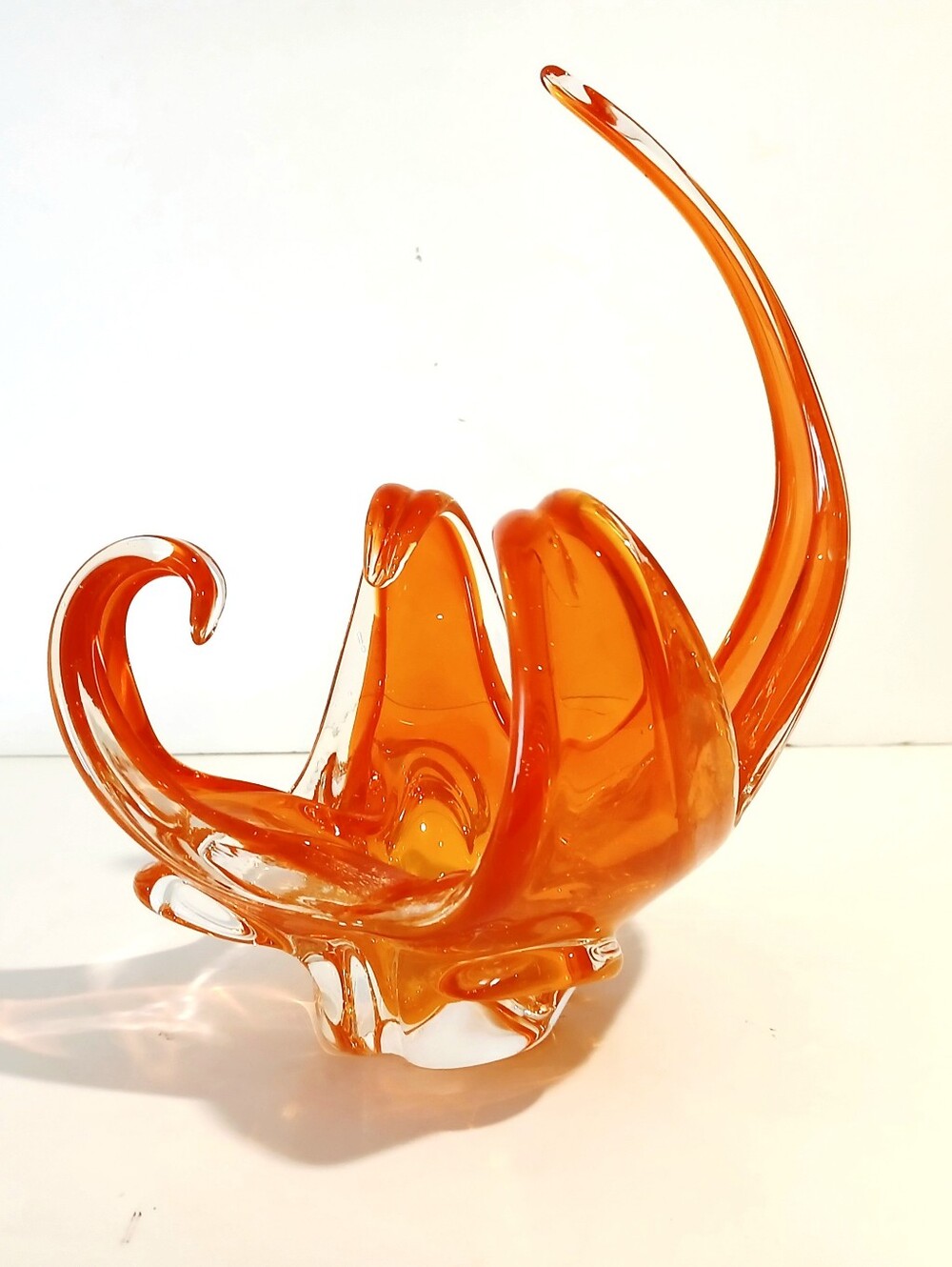 Vintagecl Orange Red Art Glass Centerpiece Bowl